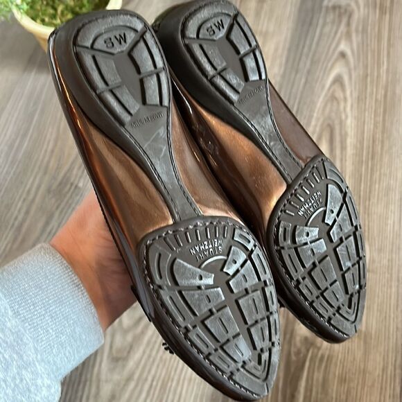 LIKE NEW STUART WEITZMAN POINTED TOE PATENT LEATHER BRONZE LAOFER DRIVING MOC 6 - Picture 9 of 9